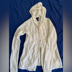 BCBG MazAzria Cream Hooded Button Front Sweater NWOT